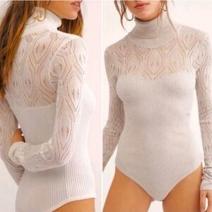 Free People Ivory Lace Long Sleeve Bodysuit